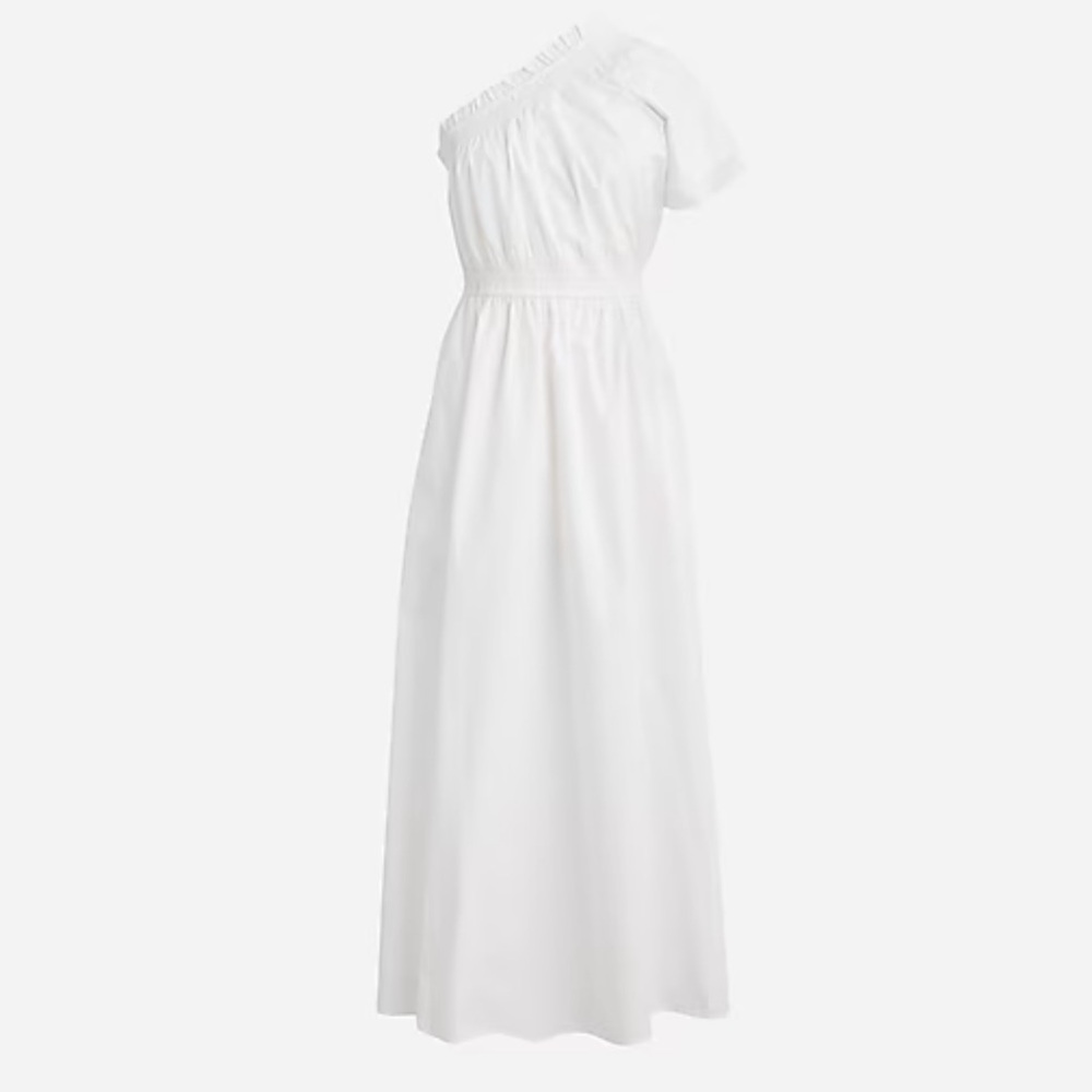 J. Crew Smocked One-Shoulder Dress in Cotton Poplin